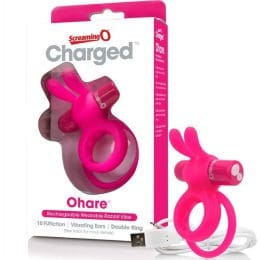 SCREAMING O - RECHARGEABLE DOUBLE RING WITH RABBIT HARE PINK 2